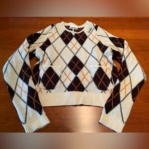 NWOT Ganni Argyle Cropped Pullover M